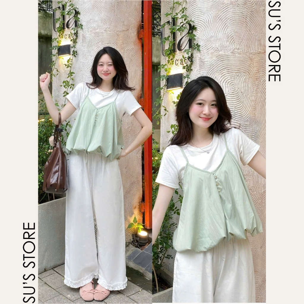 Set Yếm Nữ 2 Dây Dáng Bí Cúc Dọc Kèm Áo Thun Trơn (Có Bán Lẻ Yếm) Su Chang S807 Thời Trang Nữ | BigBuy360 - bigbuy360.vn