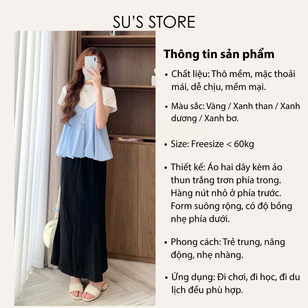 Set Yếm Nữ 2 Dây Dáng Bí Cúc Dọc Kèm Áo Thun Trơn (Có Bán Lẻ Yếm) Su Chang S807 Thời Trang Nữ | BigBuy360 - bigbuy360.vn