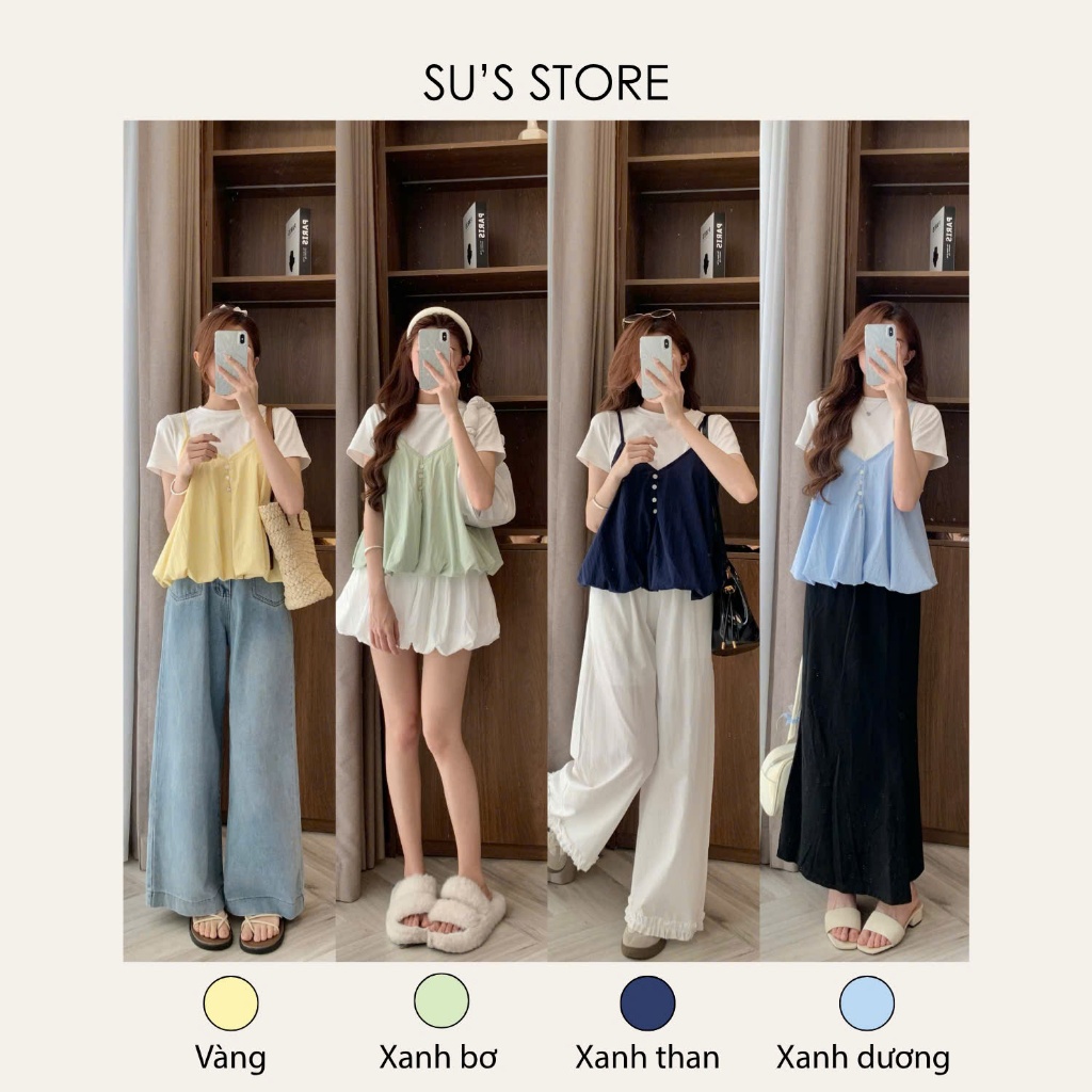 Set Yếm Nữ 2 Dây Dáng Bí Cúc Dọc Kèm Áo Thun Trơn (Có Bán Lẻ Yếm) Su Chang S807 Thời Trang Nữ | BigBuy360 - bigbuy360.vn