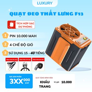 Quạt Mini Đeo Thắt Lưng F13 Hàng Loại 1 - Chạy Liên Tục 15-48h Tích Hợp Sạc Dự Phòng 10000mA-NCH