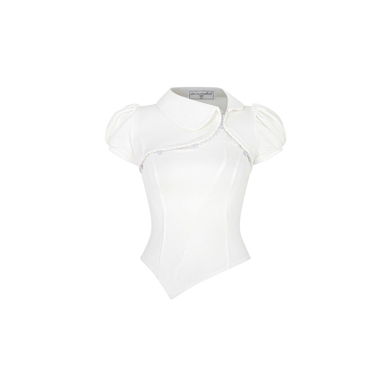 IUE STUDIO - Áo polo cổ tàu màu trắng mặc được 2 kiểu - Xinxin Top (in white) | BigBuy360 - bigbuy360.vn
