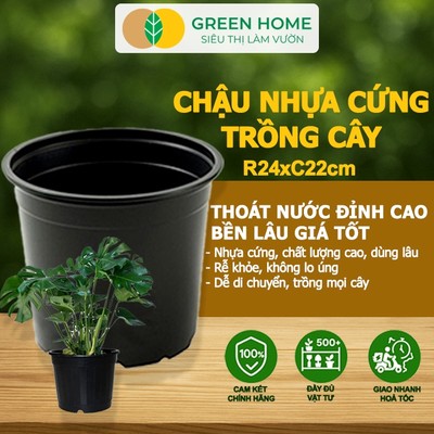 3 Chậu Trồng Cây GreenHome, 24x22cm, Nhựa Cứng, Bền, Thoát Nước Tốt, Trồng Cây, Hoa, Kiểng
