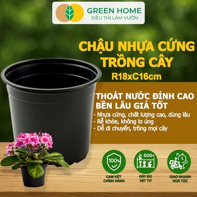 3 Chậu Trồng Cây GreenHome, 18x16cm, Nhựa Cứng, Bền, Thoát Nước Tốt, Trồng Cây, Hoa, Kiểng