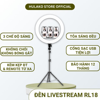 Đèn Livestream RL18 HULAKO Đường kính 45cm, Cung Cấp Ánh Sáng Livestream, Làm Phun Xăm, Điều Chỉnh 3 Chế Độ Sáng Cao Cấp