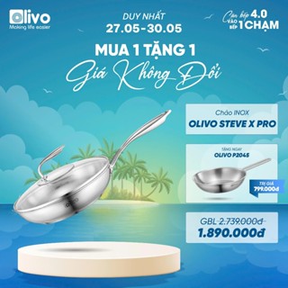 Chảo INOX OLIVO STEVE X Pro smart gadget  - Chống Dính Tự Nhiên, Đáy4 Lớp, Đường Kính 24cm – Nấu Được Trên Mọi Loại Bếp