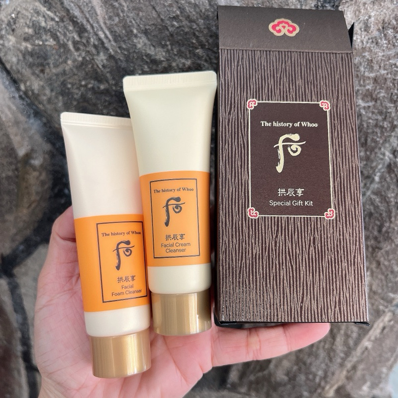 (Date 2027) CẶP  Sữa rửa mặt Tẩy trang whoo vàng x40ml dạng kem