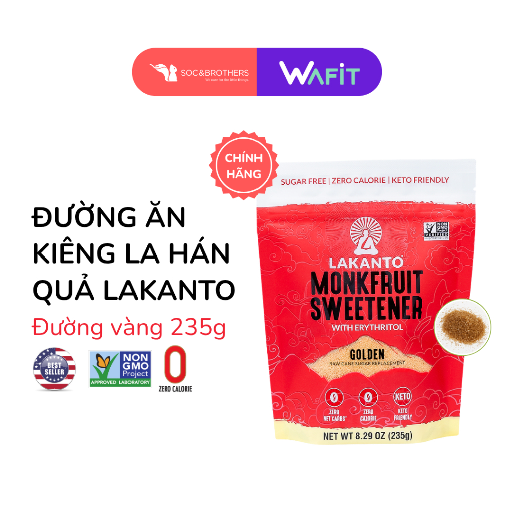 Đường ăn kiêng la hán quả Lakanto phù hợp với người tiểu đường, eat clean, keto, das -  235g - Wafit by Soc