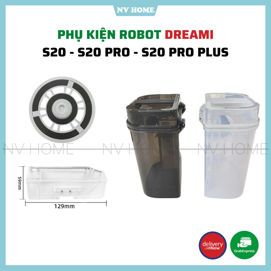 Phụ kiện robot hút bụi lau nhà dreami s20, s20 pro, s20 pro plus hộp nước sạch, bẩn, hộp bụi, gắn gi