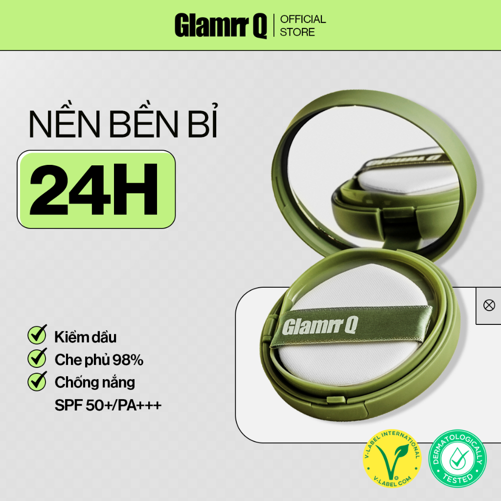 [Glamrr Q  x KOL] Phấn Nước Che Phủ GLAMRR Q Vegan Super Cover Cushion SPF50+/PA+++ (1 lõi x 15g)