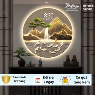Tranh đèn LED 3D Sơn Thủy Hữu Tình hiện đại,Tranh đồng hồ điện tử tráng gương decor treo phòng khách
