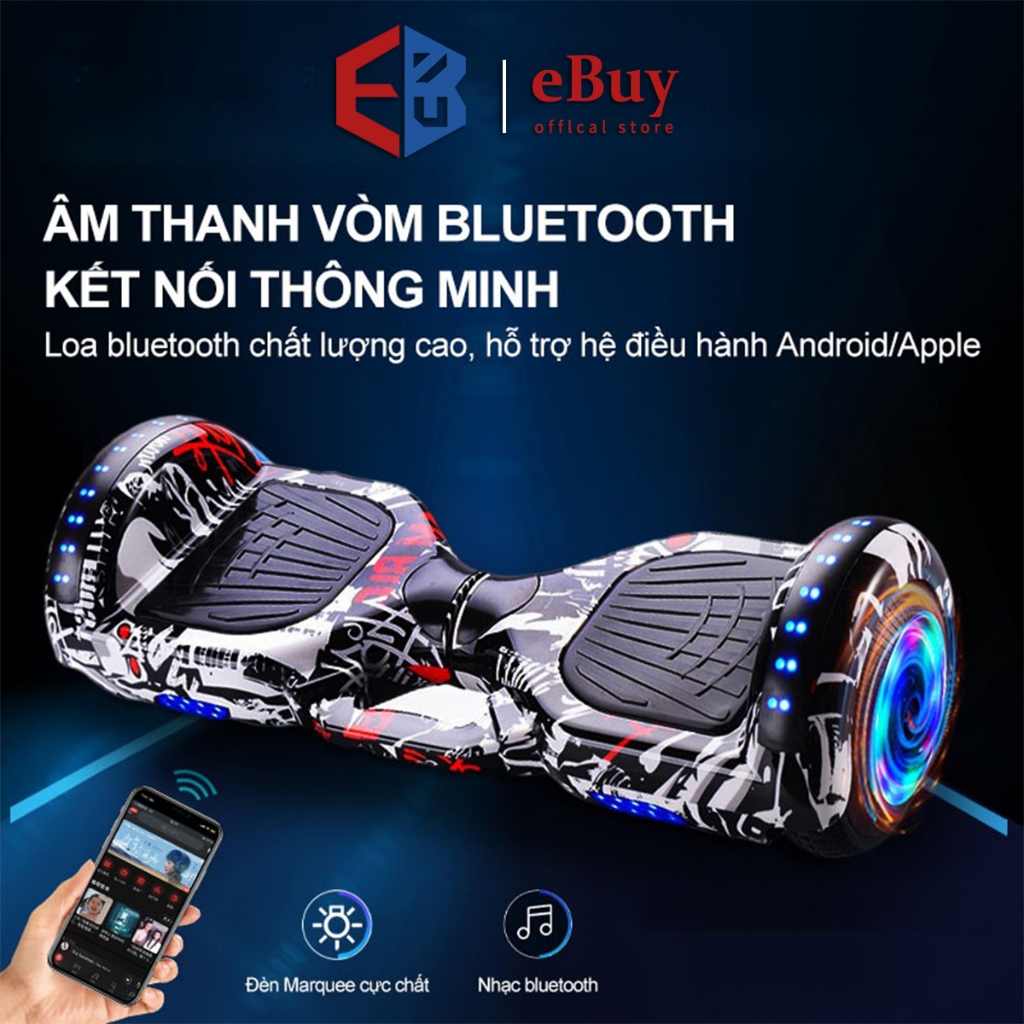  Xe cân bằng thông minh bánh 7 10 inch kết nối Bluetooth phát nhạc đèn LED BH 12 tháng 