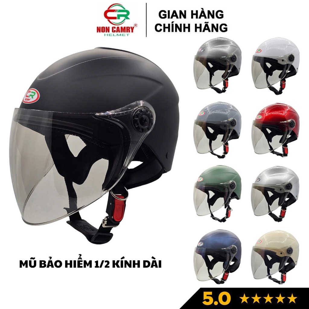 Mũ bảo hiểm nửa đầu có kính dài che cả mặt CAMRY HELMETS an toàn, độ che phủ sâu, Size lớn (57-60cm)