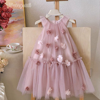 Đầm váy công chúa cho bé gái Tutupetti voan xòe bồng bềnh kết hoa 3D đáng yêu