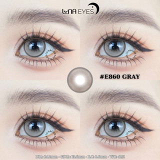 [1 year] Lens mắt E860 Gray màu xám sữa anime viền đen, size to - thương hiệu LUNA EYES, hsd 12 tháng