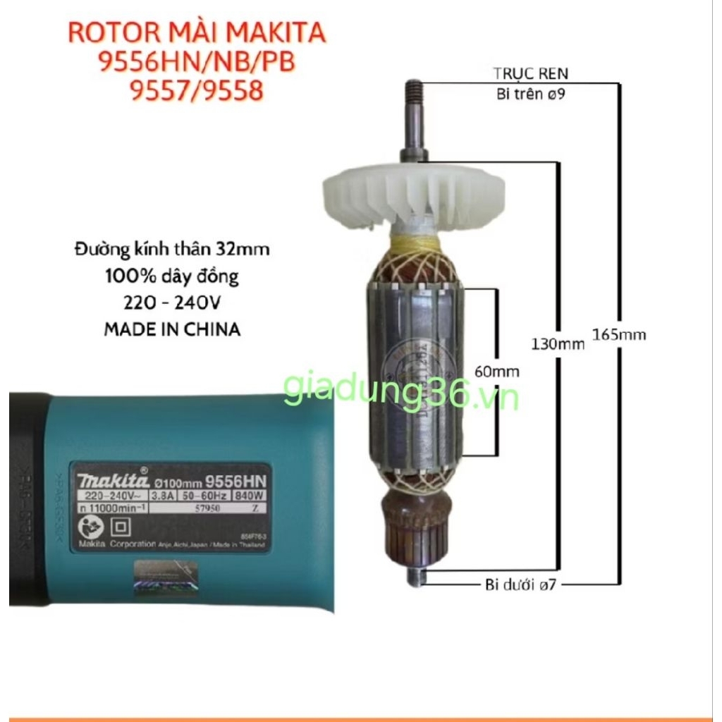 Rotor máy mài makita 9556 , ruột máy mài 9556/ 9557