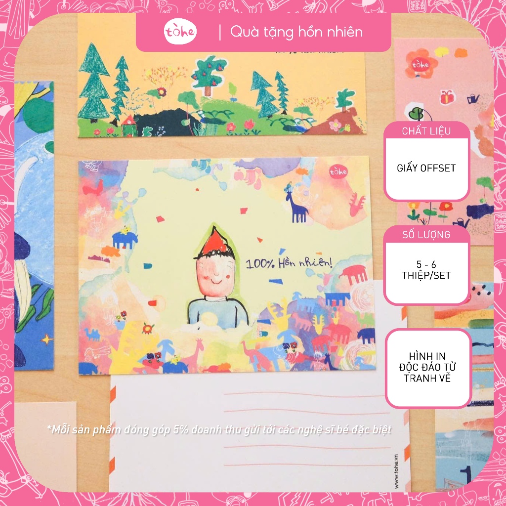 Set thiệp cảm ơn, thiệp chúc mừng sinh nhật, thiệp viết lời chúc in hình tranh vẽ dễ thương bán kèm túi giấy [set 5c]