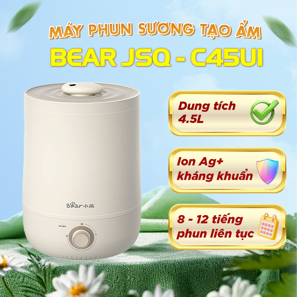 (ĐỜI MỚI NHẤT) Máy phun sương tạo ẩm Bear máy khuếch tán tinh dầu với bộ lọc Ion bạc diệt khuẩn, tạo độ ẩm không khí