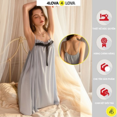 Váy Ngủ Lụa 2 Dây, Đầm Ngủ Lụa 2 Dây 4LOVA Chất Lụa Ngọc Trai Cao Cấp Phối Nơ Ngực Quyến Rũ, Váy Lụa Nơ Ngực Docterus