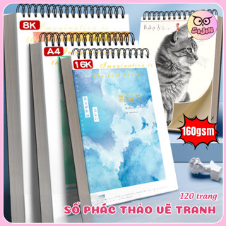 Sổ Vẽ Tranh 120 Trang Giấy Dày 160 GSM, Sổ Phác Thảo A4/8K/16K Nghệ Thuật Bìa Nhiều Màu Sắc