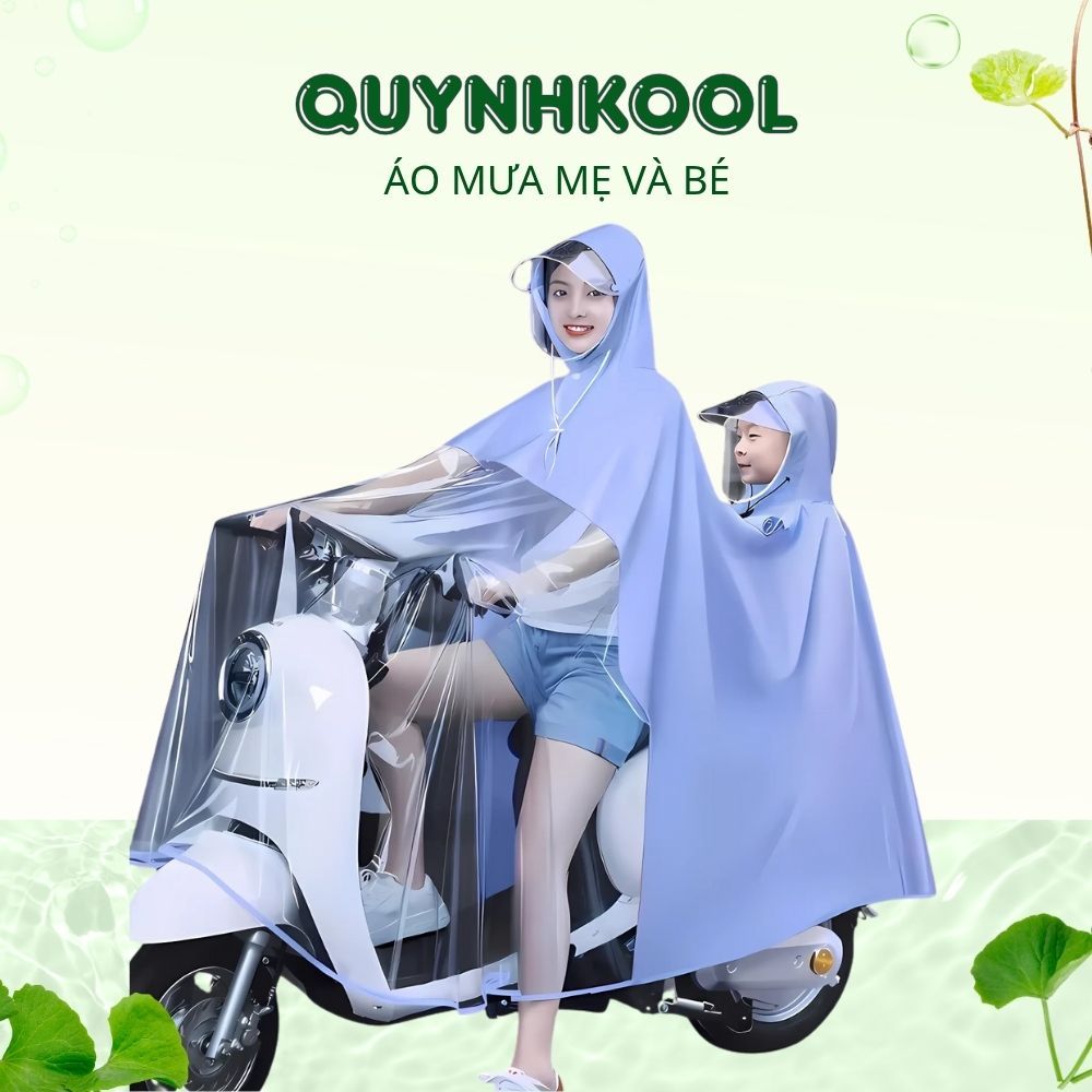 Áo mưa nửa trước trong suốt cho Mẹ và Bé Didooglt che phủ toàn thân kèm kính chắn mưa ( Mẫu Mới 2024 )