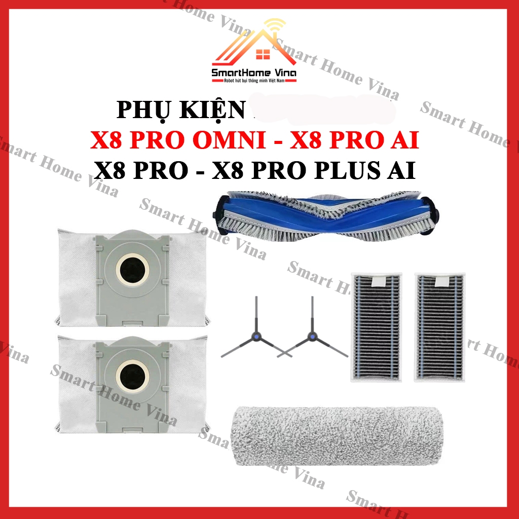 Phụ kiện robot hút bụi  X8 Pro Omni, X8 Pro, X8 Pro AI, X8 Pro Plus AI. Chổi quét, khăn lau, lọc bụi