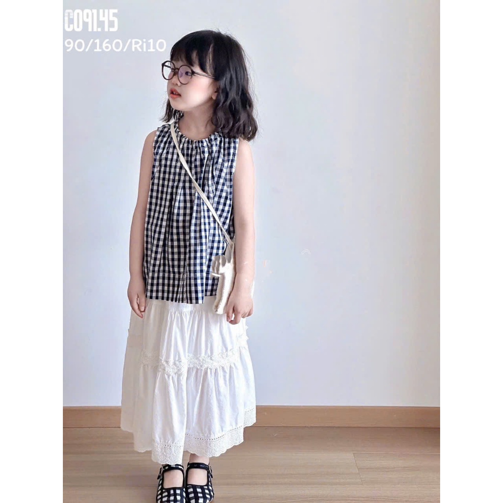 sét bộ áo caro + chân váy ren trắng vintage cho bé gái - hãng cici kids - thời trang trẻ em-baby gap