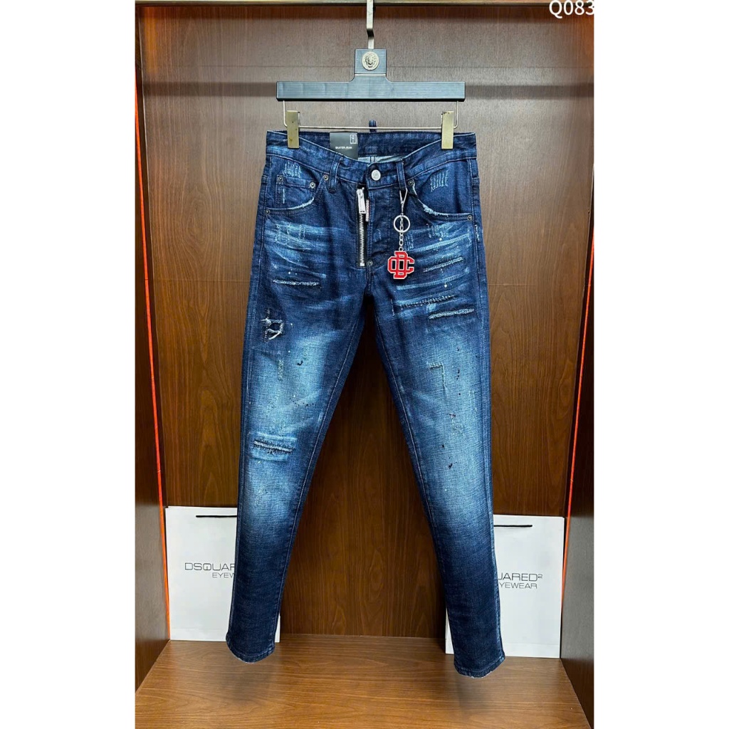 Quần Jean DSQ2 Xanh rách xước móc logo Đỏ phối khóa zip lệch LA on web LK