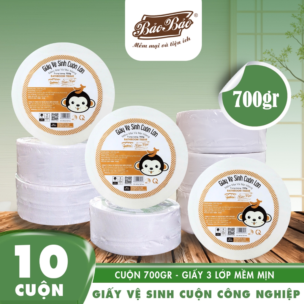"Combo 10 Cuộn" Giấy vệ sinh công nghiệp to lớn Bảo Bảo  700g - mềm mịn.tan nhanh trong nước