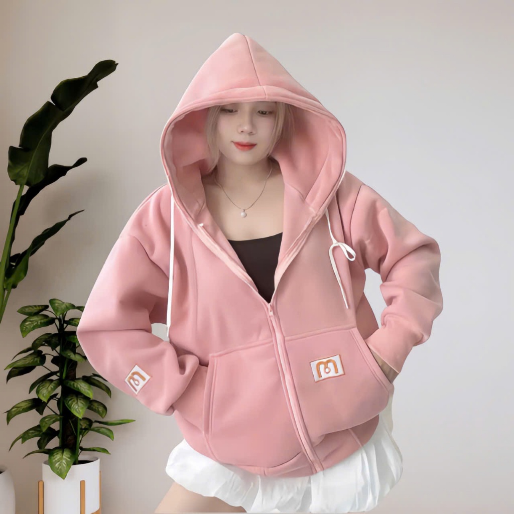 Áo khoác nỉ bông,form rộng,mũ vành to may 2 lớp,phong cách,hiện đại,trẻ trung 2025.