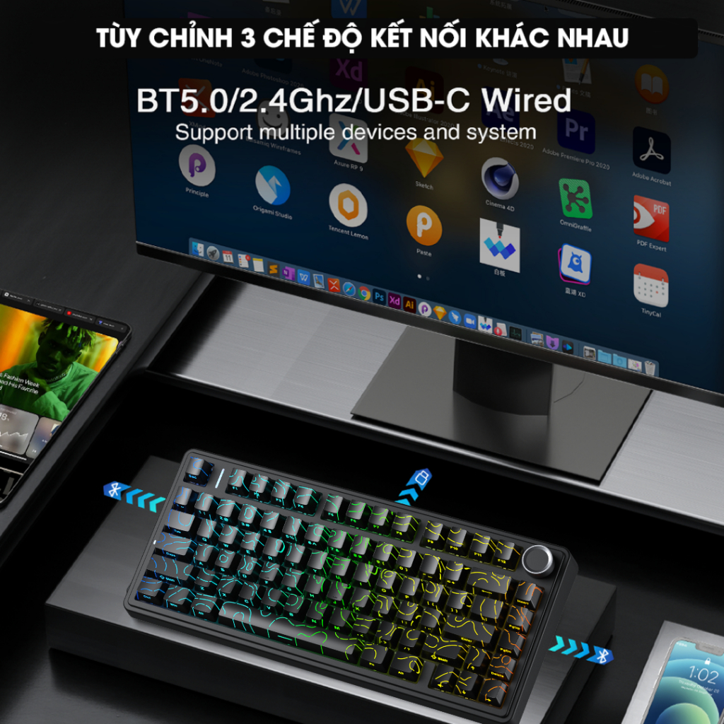 Bàn Phím Cơ 3 Mode AULA F75 Contour Mạch Xuôi Hotswap Kết Nối Không Dây Núm Vặn Đa Năng Gaming | BigBuy360 - bigbuy360.vn