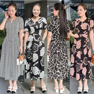  Set bộ họa tiết trung niên tặng mẹ sang đẹp quần giả váy lưng thun có túi S&M - GR0334  Hình thật shop chụp  