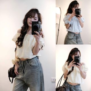 Áo babydoll tay bồng Trễ Vai Dáng Bí HitHot Phối Nơ ngực thiết kế vai nhún mặc được nhiều kiểu Joolate 957 P3K2