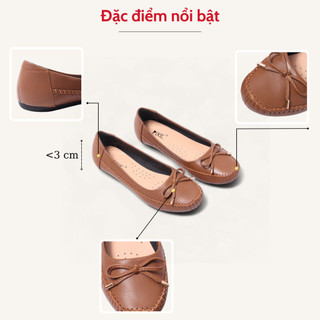 Giày Búp Bê Bệt Da Thật Siêu Êm Gắn Nơ Nhỏ Pixie X603