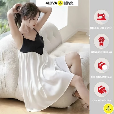 Váy Ngủ Lụa 2 Dây, Đầm Ngủ 2 Dây 4LOVA Chất Ngọc Trai Cao Cấp Kiểu Phối Ngực Quyến Rũ, Váy Ngủ Lụa Autumn