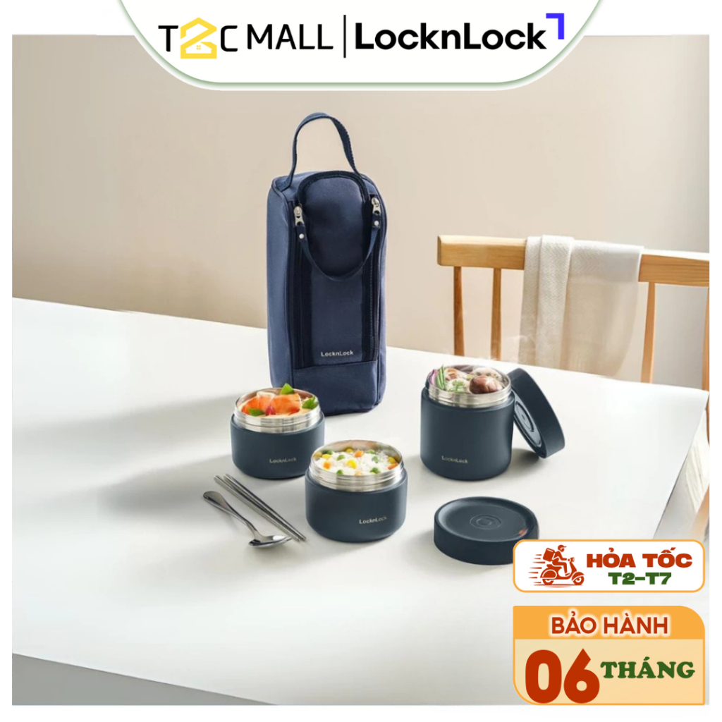 Hộp Cơm Giữ Nhiệt LocknLock Hộp Đựng Cơm Văn Phòng Inox Có Túi Đựng, Đũa Muỗng LHC8052S01 - T2C Mall