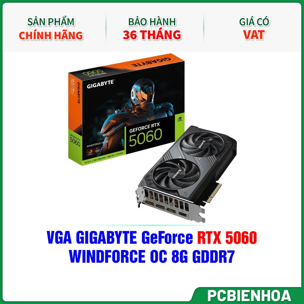 VGA GIGABYTE GeForce RTX 5060 WINDFORCE OC 8G GDDR7 (GV-N5060WF2OC-8GD)-36T chính hãng