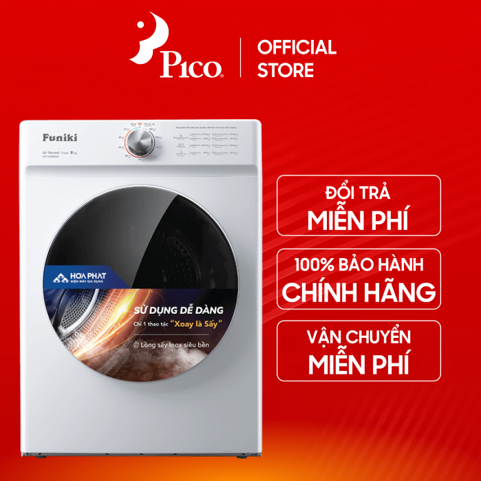 Máy sấy thông hơi Funiki HDV680AW 8kg màu trắng - Miễn phí lắp đặt - Chính hãng bảo hành 24 tháng