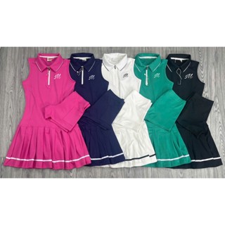 Váy Tennis, Pickleball, Golf Mal-bon Dáng Cổ Trụ Liền Thân Xếp Ly Cao Cấp, Đầm Thể Thao Logo Thêu Có Kèm Quần Bảo Hộ
