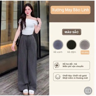 Quần Ống Rộng Cạp Chun Sau, Vải Kẻ Gold nhật  Bảo Linh Cho Nữ