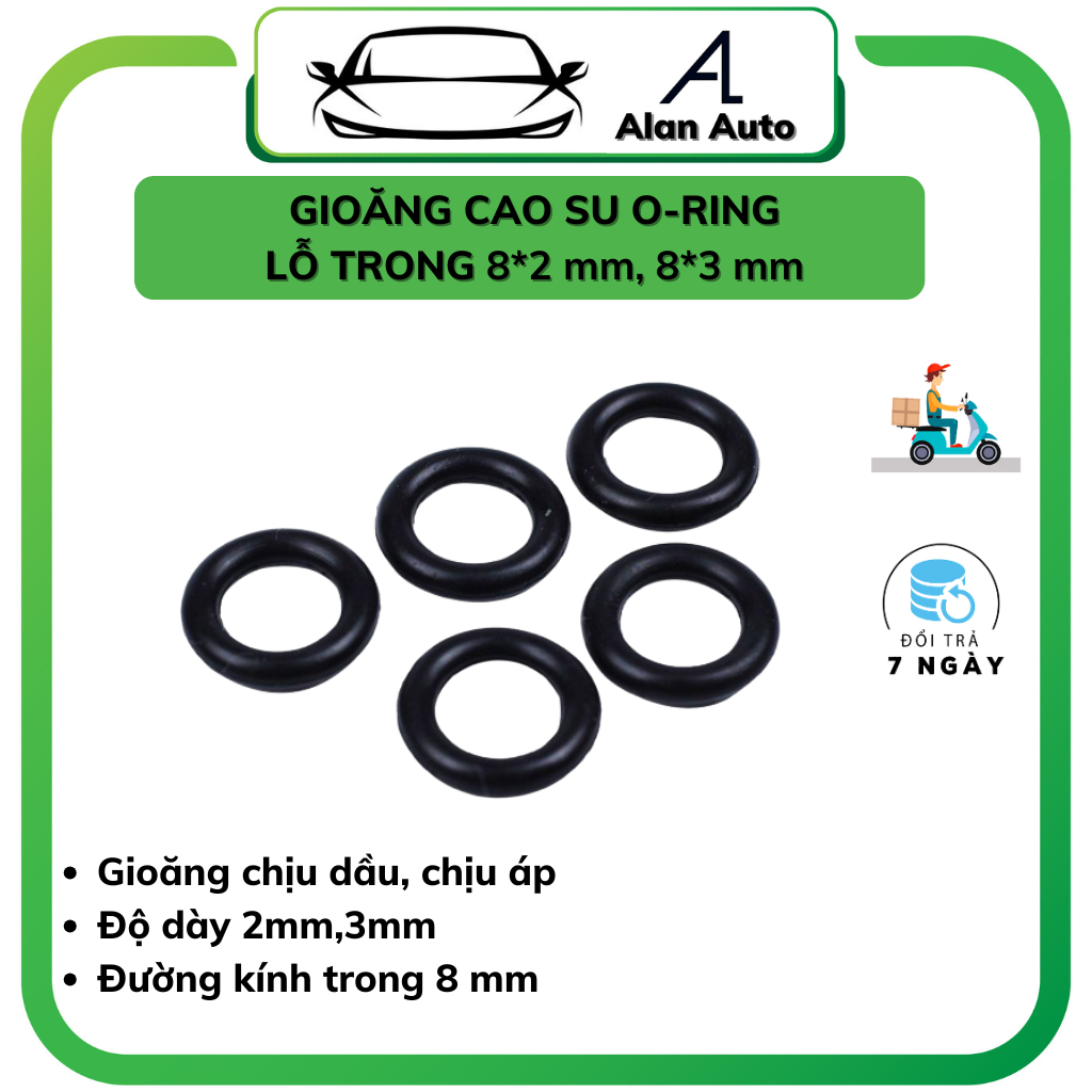 (50 cái) Gioăng cao su 8*2 mm, 8*3 mm, 8*3,5 mm, Gioang cao su lỗ tròn 8mm, chịu dầu, chịu áp