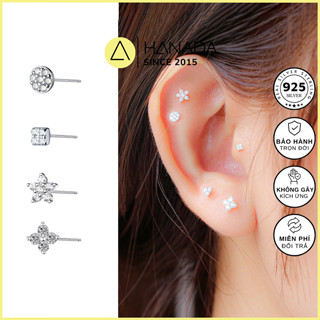   BẠC 925-BH TRỌN ĐỜI  Bông Tai  HANADA Bông Nụ Hoa Đá Đơn Giản Tổng Hợp Hoa Tai Đeo Vành Mang hằng ngày 0767 D13 
