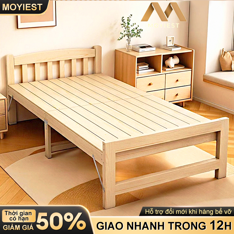 MY Giường Ngủ Bằng Gỗ Rắn Gấp Gọn Giường Ngủ Pallet Gỗ Tự Nhiên Cao Cấp Cài đặt miễn (Dài 200cm) | BigBuy360 - bigbuy360.vn