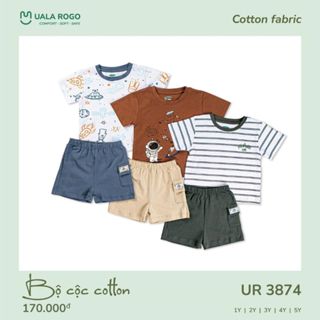 Đồ bộ cộc tay bé trai bé gái Ualarogo 1-5 tuổi vải Cotton co giãn mềm mại thoáng khí 3874