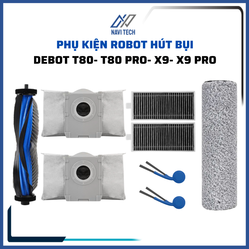 Phụ kiện robot hút bụi Debot T80 Pro Omni, X9 Pro khăn lau, lọc, chổi cạnh, chổi lăn, túi rác