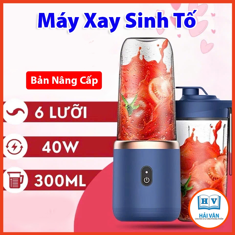 Máy Xay Sinh Tố Mini Đa Năng Cầm Tay Không Dây, Công Suất 40W, Có 6 Lưỡi Dao Không Gỉ Sét Kèm Cáp Sạc USB Tiện Dụng