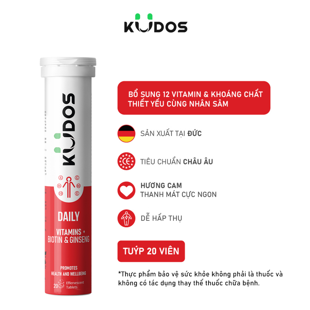 [Kudos HN - Ship Hoả Tốc] 12 vitamin+Nhân Sâm giúp tỉnh táo Thực phẩm bảo vệ sức khỏe KUDOS DAILY VI