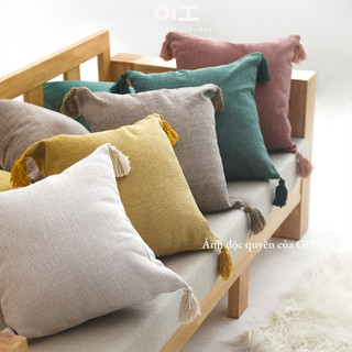  Vỏ gối sofa gối tựa lưng sofa vuông 45x45 vải canvas có tua rua dày dặn chất lượng cao cấp 