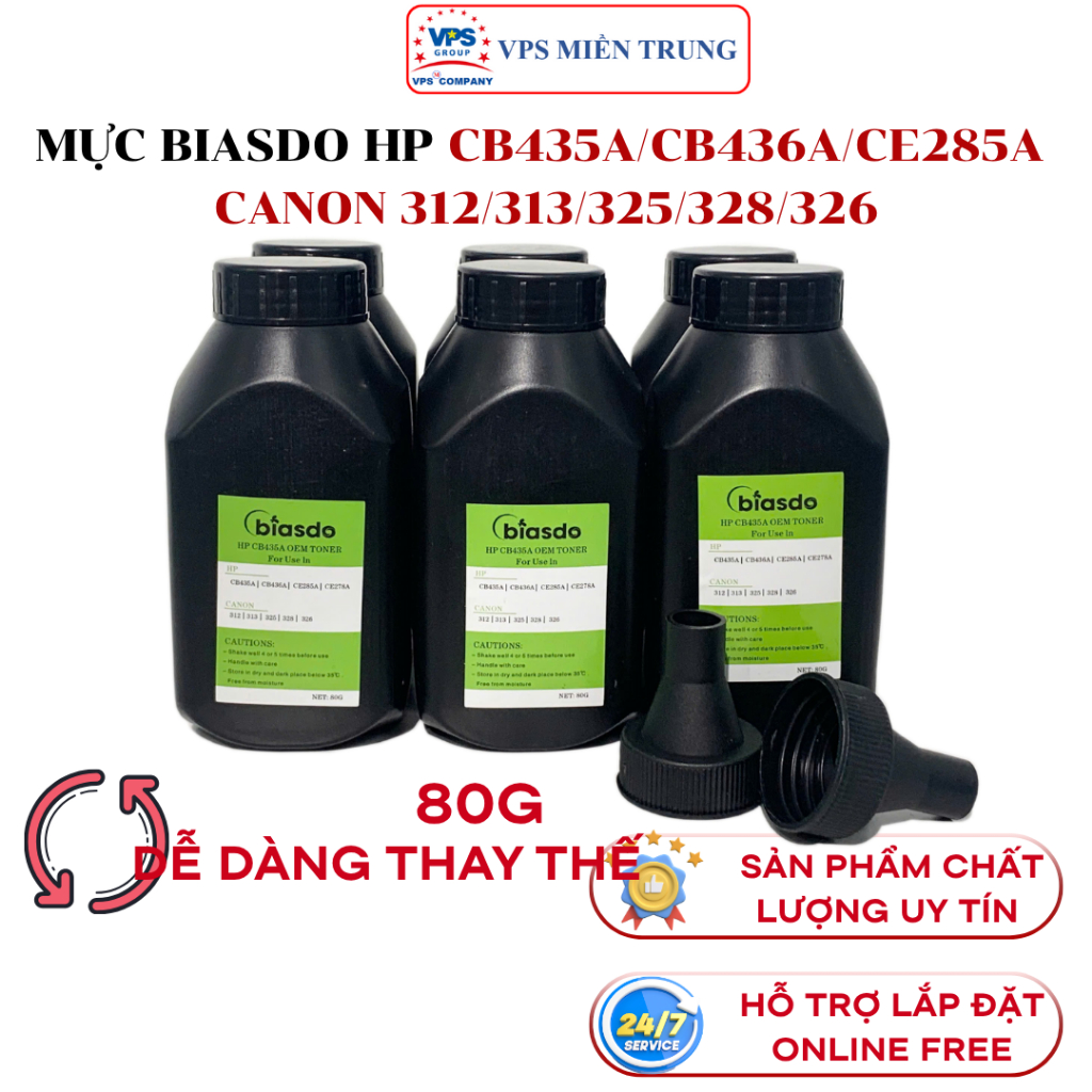 Mực đổ biasdo HP CB435A/CB436A/CE285A/CE278A , CANON 312/313/325/328/326 80G Bảo hành 1 đổi 1