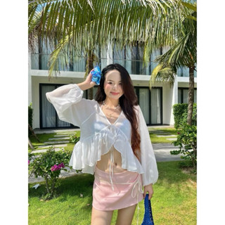 [ CHUBBY BIGSIZE ] Áo Babydoll tơ voan tay bồng dài Bigsize từ 50-100kg - Tặng kèm áo quây trắng