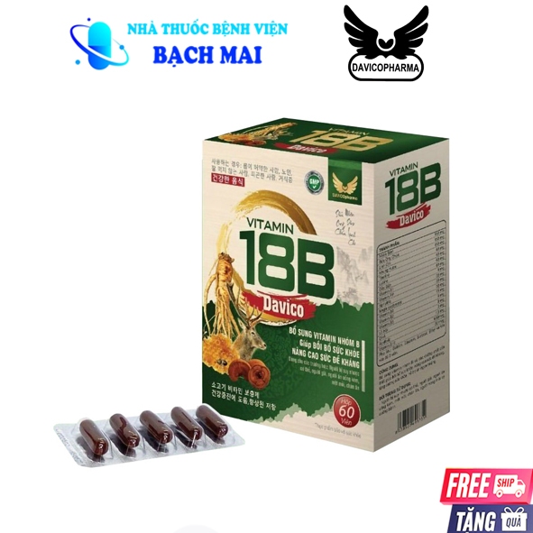 Viên tiêu hóa Vitamin 18B Davico, tương trợ tăng sức đề kháng, tăng tốc sức khỏe hiện trạng Hộp 60v